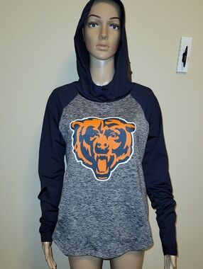 NFL - CHICAGO BEARS Navy & Gray Hoodie with Orange Bear Graphics. Size L.